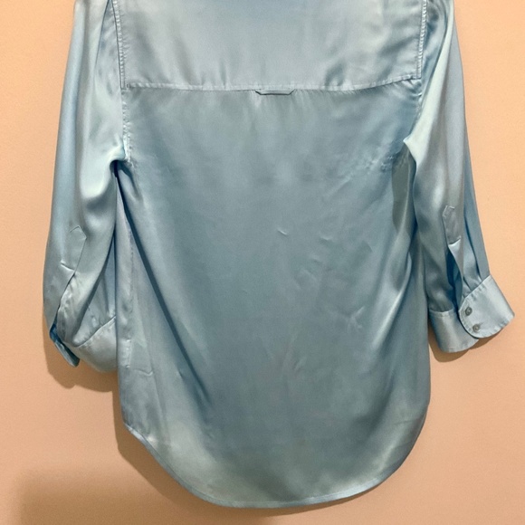 L'Agence Dani Silk Satin 3/4-Sleeve Button-Down Blouse Light Aqua XSmall - Picture 10 of 14